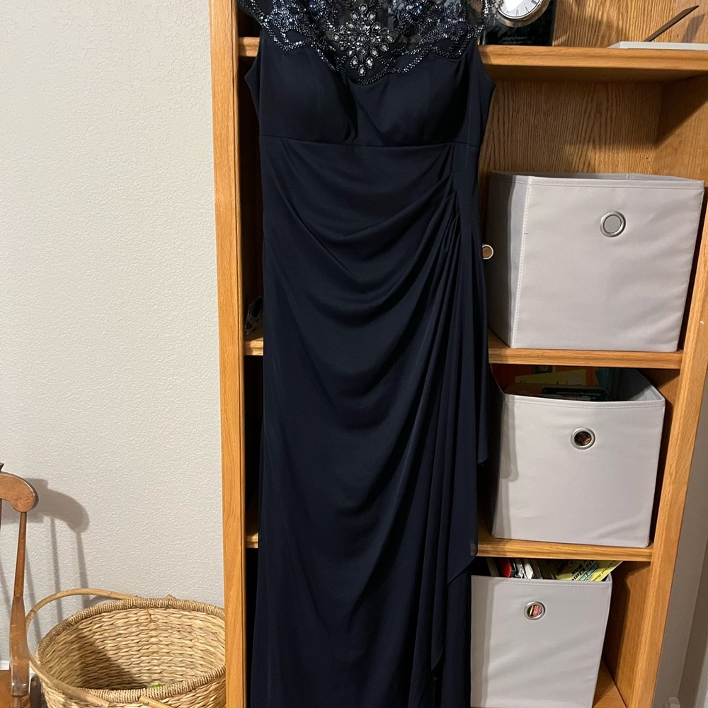 Xscape Navy Blue Maxi Dress with Embellished Bodice